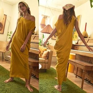 Free People Raquel Midi Dress Teen Spirit Mustard Yellow M Asymmetrical Maxi